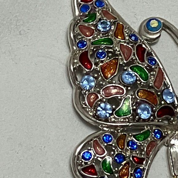 Colourful Silver-tone Metal Fashion Costume Butterfly Pendant - Picture 3 of 10